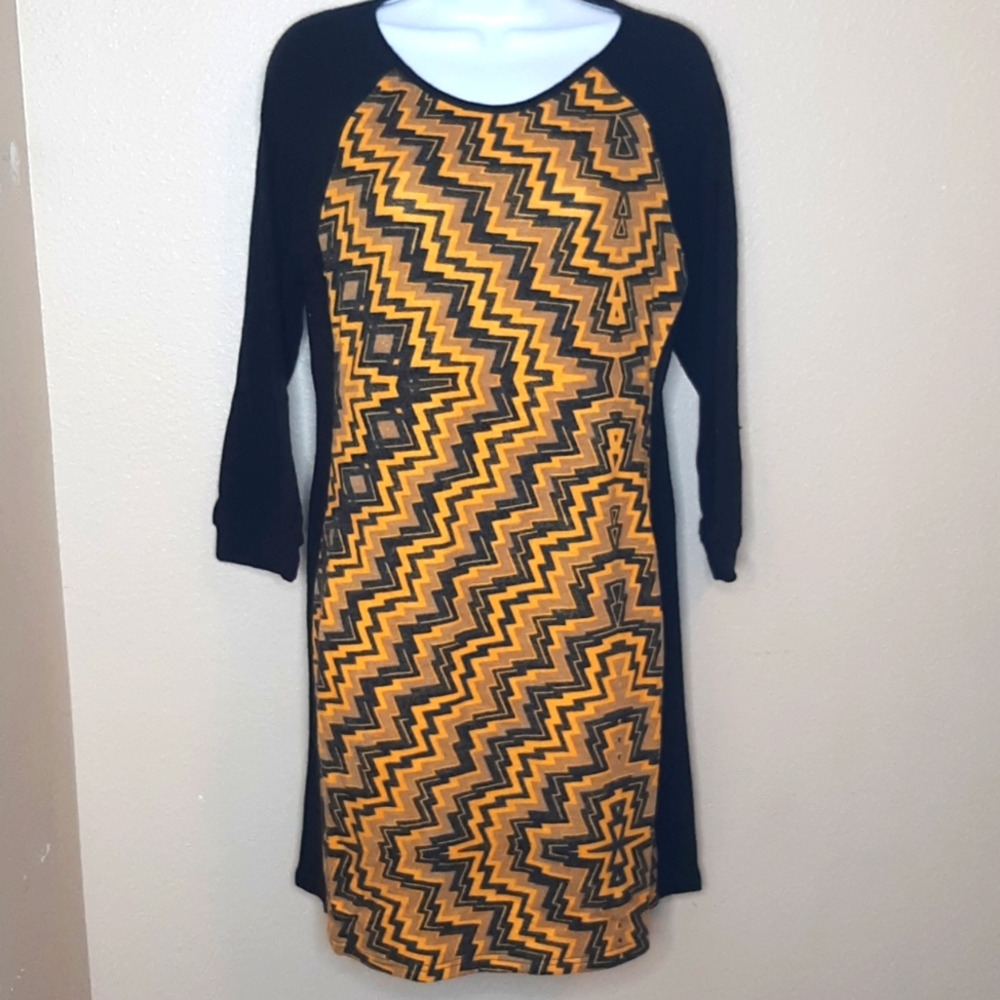 Aryeh winter Dress 1970 style, color Mystard and Black, size Large, NWT #A101522